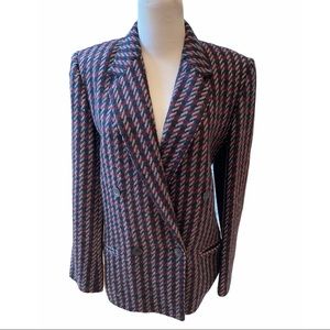 Vintage 80s Boucle Black Red Gray Blazer Coat 8